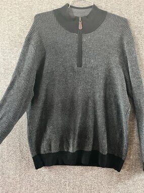belford 100% extra fine merino wool ribbed cuff waist dark gray/black sweater